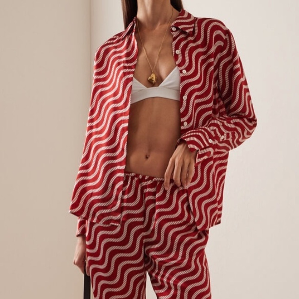 Yaitte Fiji Wave Silk Blouse in Burnt Red Large